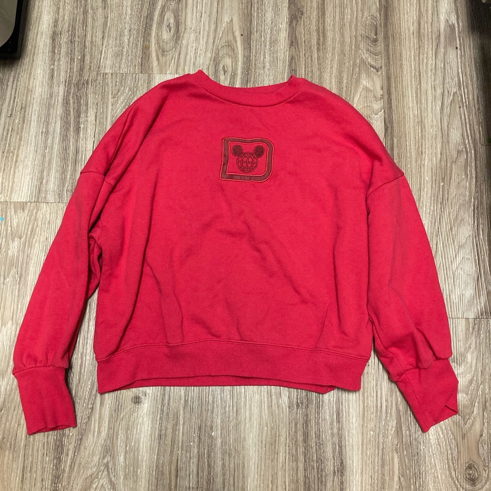 Walt Disney World Sweater Womens Lrg Red/Fuschia Mickey Mouse Embroidered Castle